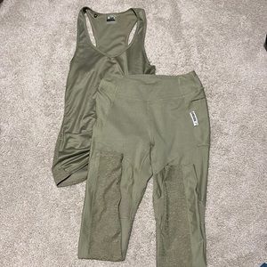 Gymshark olive green/khaki legging and tank top set